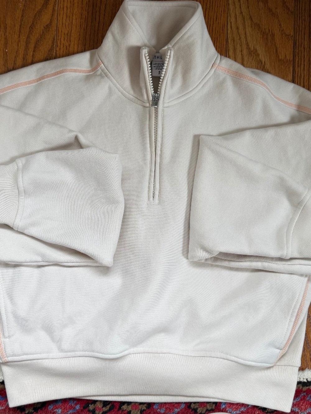 Athleta Forever Fleece 3/4 zip Cropped Sweatshirt - Pale Pink